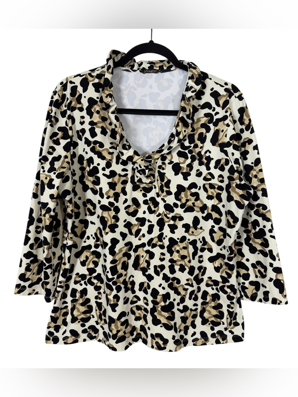 J. McLaughlin Catalina Cloth Ruffle Neck Leopard Print Size XL